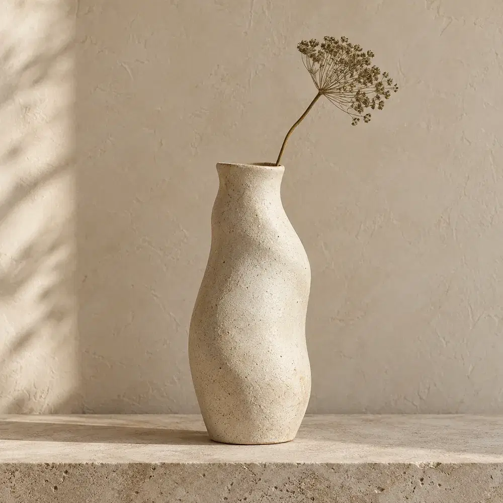 Sculptural ivory ceramic vase